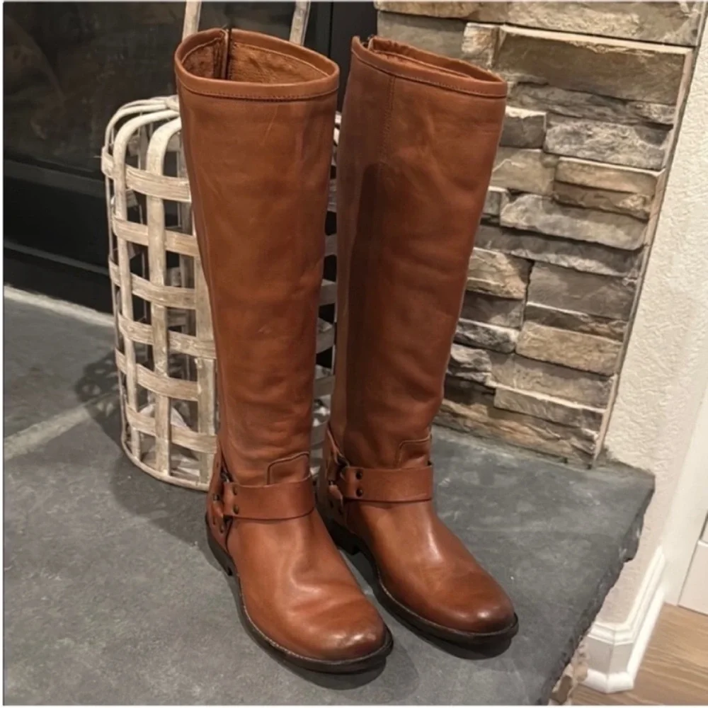 Frye Brown Leather Moto Boots